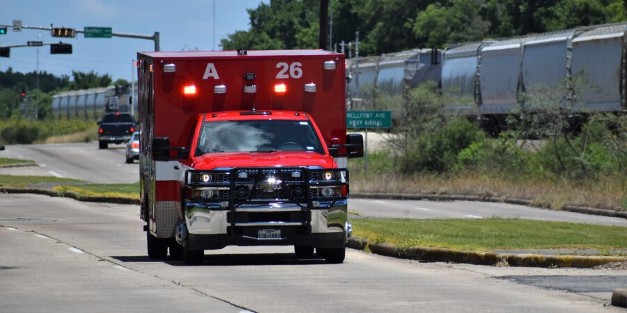 Ambulance driving in response to an emergency call.